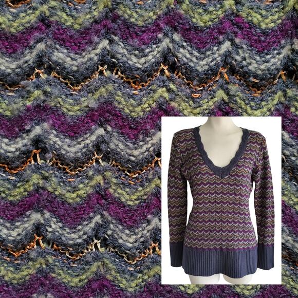 Missoni Sweaters - Missoni Vintage Wool Knit V-Neck Sweater Made in Italy Chevron Striped RARE Sz M